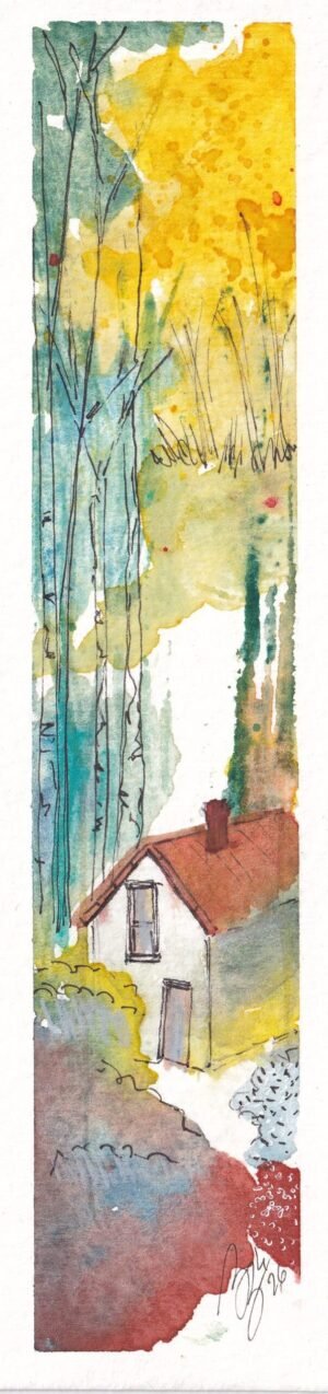 Marque-page aquarelle originale Foret d'Automne
