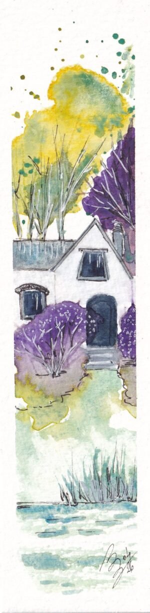 Marque-page aquarelle originale Lac d'HIver