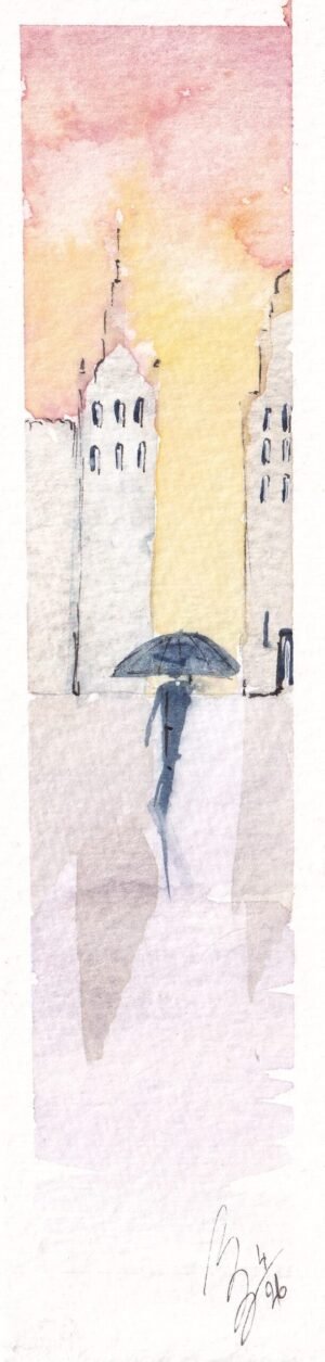 Marque-page aquarelle originale Soir Pluvieux